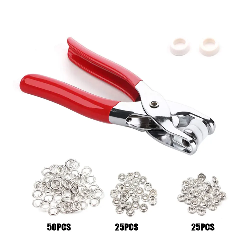 

100pcs Prong Pliers Ring Press Studs Snap Fasteners 9.5mm Fasteners Press Studs Poppers Baby Romper Buckle Snap DIY Tool Kit