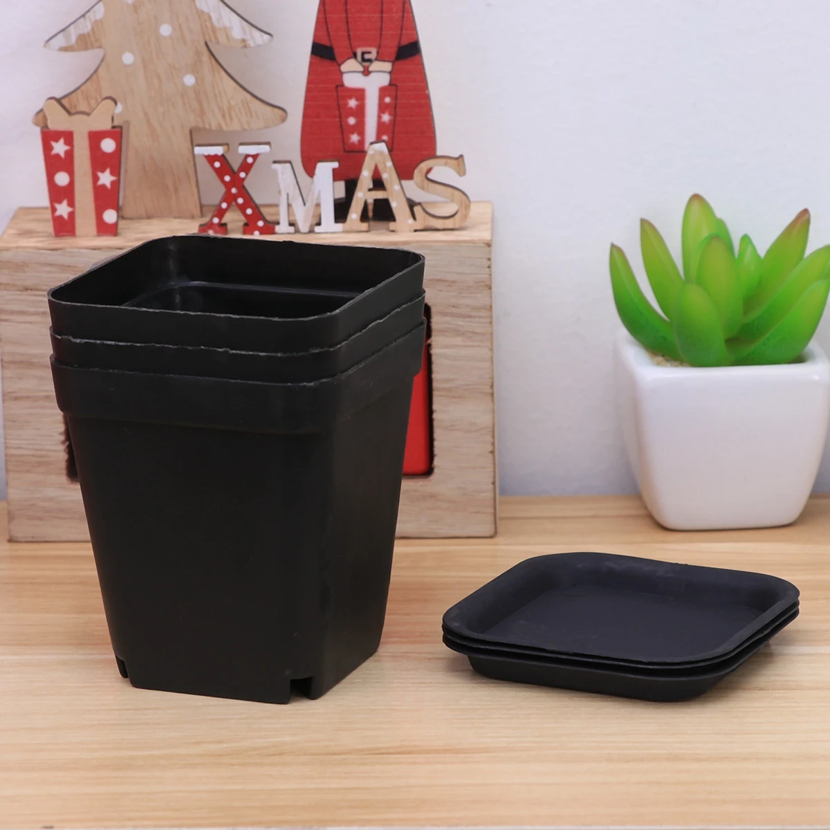 

3 set Small Square Plastic Flower Pot with Drainage Holes Mesh Design Breathable Durable Lightweight for Indoor