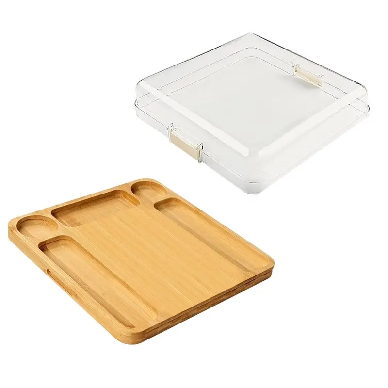 

AA51 Sauce Grooves, Charcuterie Boards, Bamboo Charcuterie Board With Lid, Cheese Board With Buckle Locking, Cutting Boards
