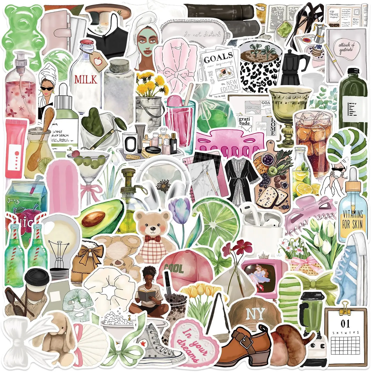100Pcs Cute Clean Girl Stickers Minimalist Aesthetic Ins DIY Stickers Scrapbooking Phone Luggage Skateboard Waterproof Decals