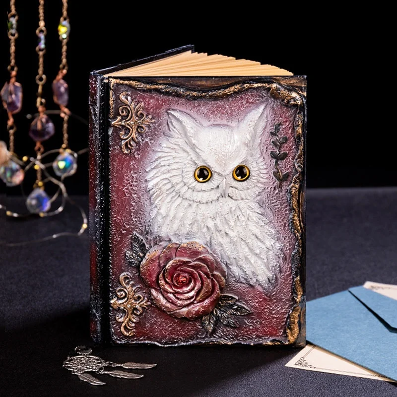 

Vintage 3D Embossed Owl Rose Notebook Blank Pages Leather Cover Diary Book Gift Box For Girls Students Birthday Gift