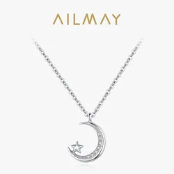 Ailmay Fashion 925 Sterling Silver Moonlight Little Star CZ Pendant Necklace For Women Girls Party Accessories Jewelry
