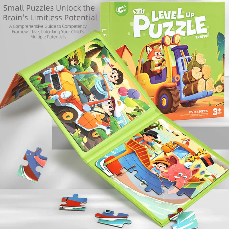 12/16/20PCS Children Folding Magnetic Jigsaw Puzzle Portable Travel Cartoon Puzzle DIY Toy Interesting Puzzle Toy Christmas Gift