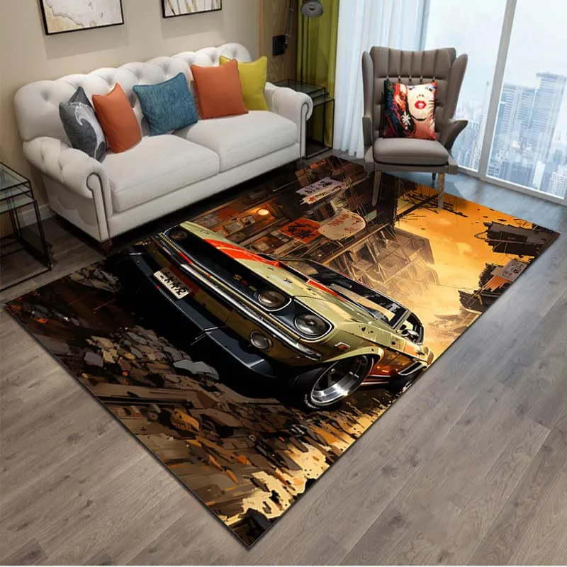 Old School Muscle Car Pattern Cool Area Rug Carpet for Living Room Anti-slip Rug Camping Picnic Mat Yoga Mat Kid Bedroom Decor