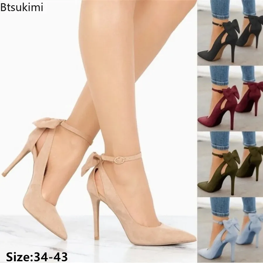 

New2024 Women's Sexy High Heels Pumps Pointed Toe Buckle Strap Shoes Sweet Butterfly Party Pumps Wedding Ladies Shoes Large Size