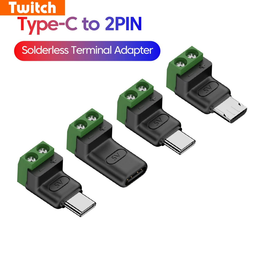 ype C/Micro To 2Pin Adapter 5V Solderless Green Terminal OTG Power Supply Adapter USB Quick Connector For Mobile Phone Computer