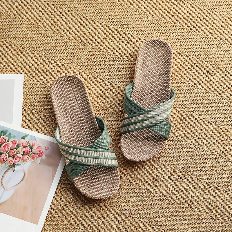 Summer Women Men Linen Slippers Casual Linen Slippers Home Flip Flops Indoor Shoes Men and Women Slippers Soft and Comfortable