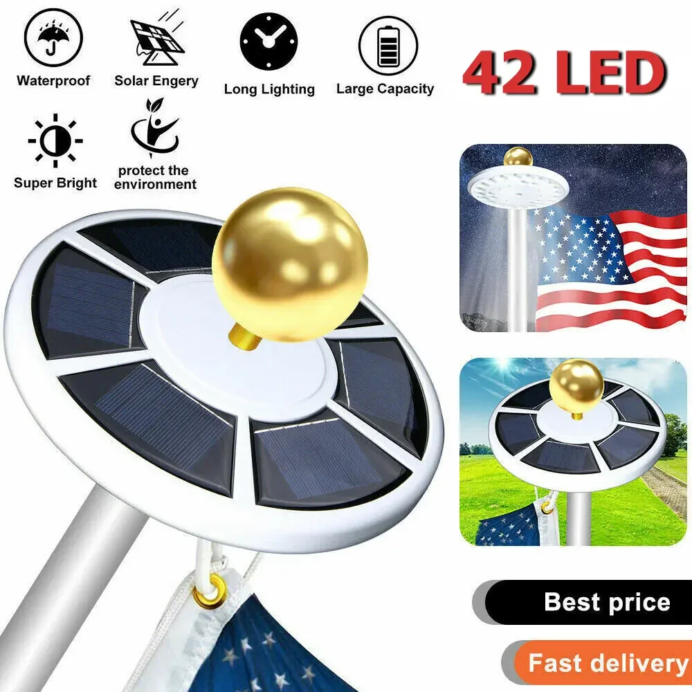 

42LED Camping Light Solar Powered Flag Pole Lamp Flagpole Top Bright Night Lighting Outdoor Waterproof LED Light