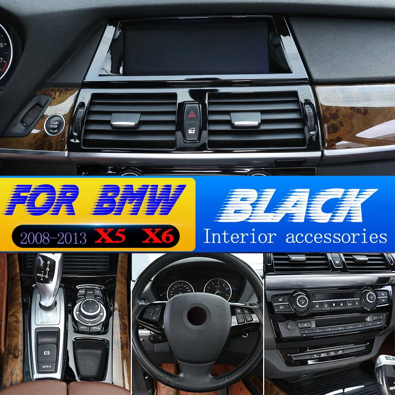 Glossy Black ABS Car Interior Steering Wheel Decoration Strip Frame Cover Trim Sticker For BMW X5 X6 E70 E71 2008-2013