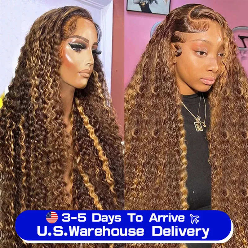 Honey Blonde Deep Water Wave 13x6 Lace Frontal Wig Human Hair Wear Go Glueless Highlight Curly Human Hair Wigs 30 32 34 Inch