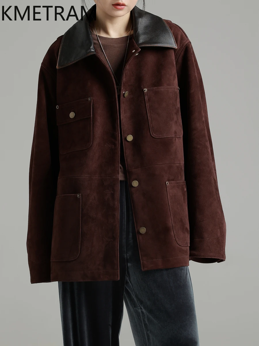 KMETRAM 100% pelle di pecora naturale Nuova tuta sportiva Retro dimagrante giacca di media lunghezza in vera pelle da donna 2025Μрткажаglas