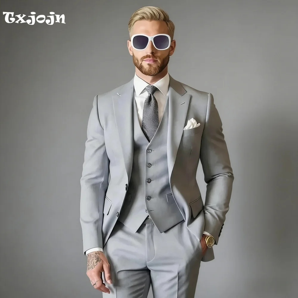 

Versatile Light Gray 3Piece Suit Peak Lapels Slim Fit Great for Business Meetings Office Wear Corporate Event Professional Galas