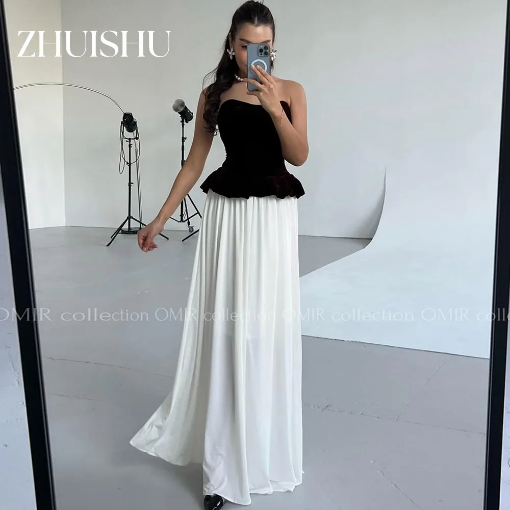ZHUISHU Black and White Strapless Women Evening Gown Customized A Line Patchwork Long Prom Dresses Formal Event Dresses 2026