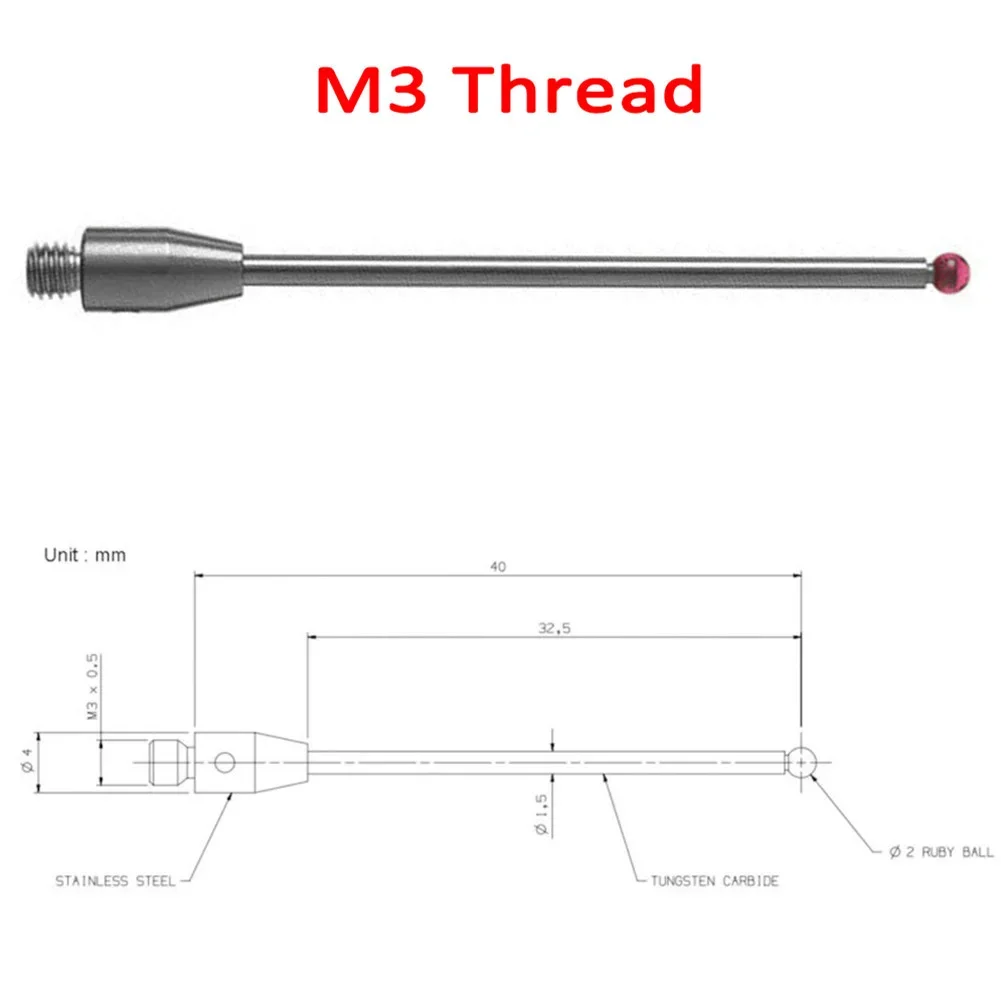 

A-5003-0053 Сенсорный щуп CMM, резьбовой щуп, стилус, шариковый наконечник 2 мм, длина 40 мм, аксессуары для поверхностей из тонкого карбида кремния