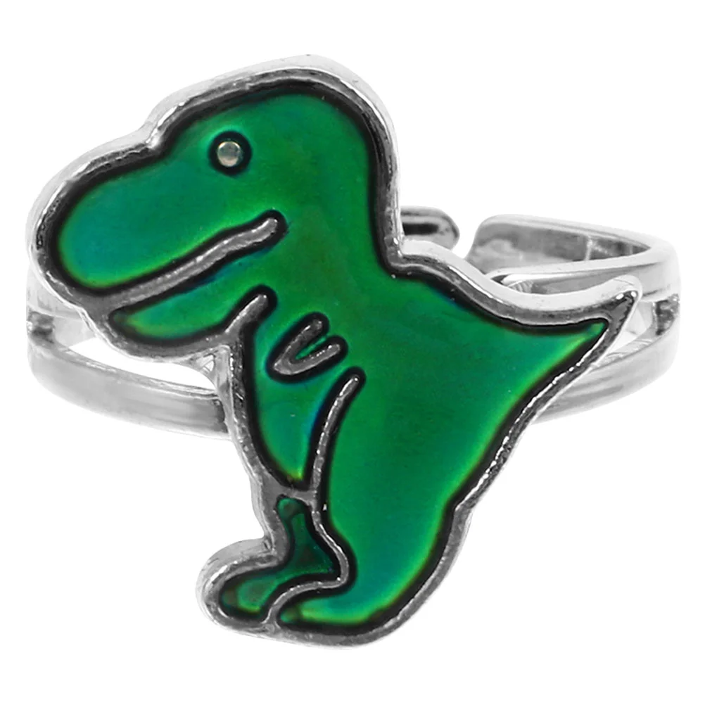 Anneaux de dinosaure pour tout-petits, argent à changement d'humeur drôle, taille réglable, forme de dinosaure colorée, émotionnel pour enfants