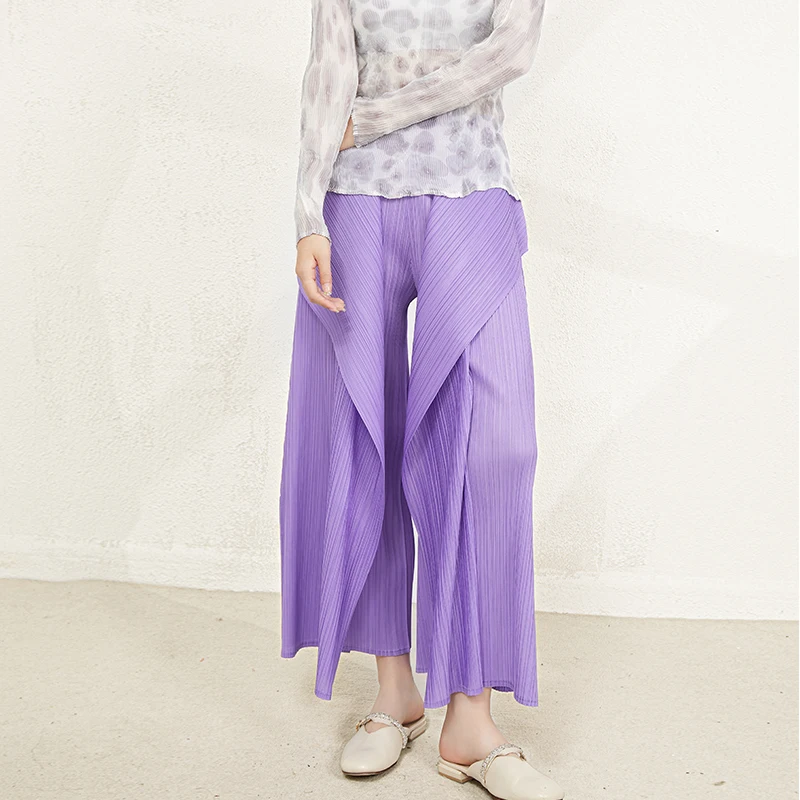 2025 Summer Irregular Trousers Hot Sale Baggy Pants Womens Miyake Pleated Wide Leg Pants
