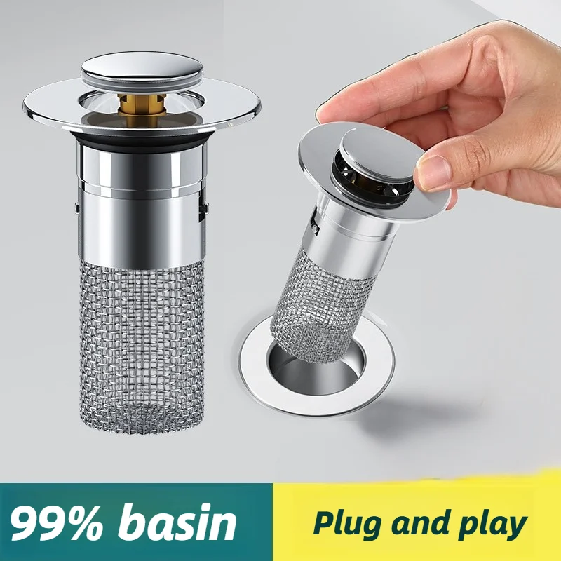 

2026 new washbasin leak proof plug, stainless steel odor proof bullet core, pressure type sink drainage pipe, universal accessor