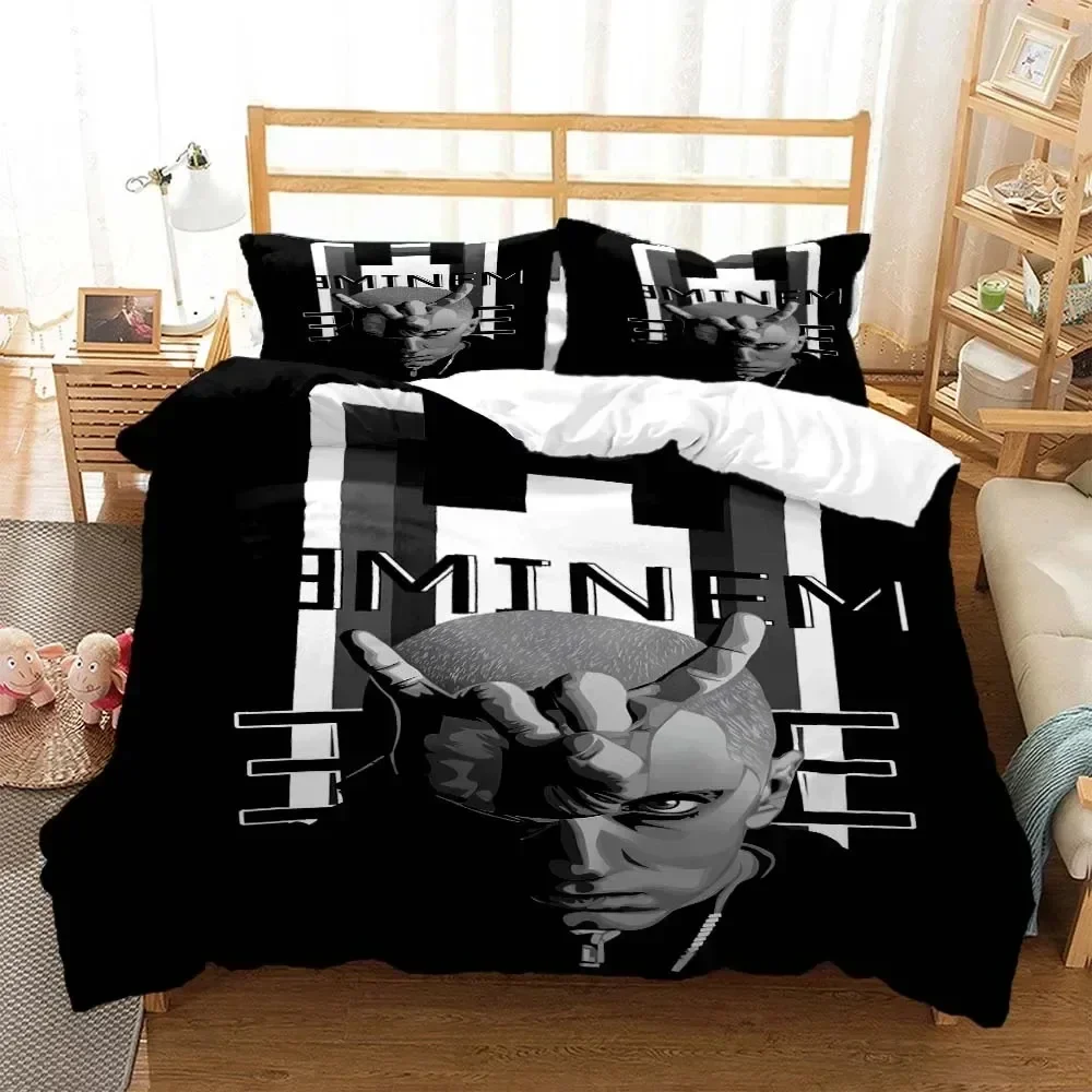 

Luxury New 3D Print Hip Hop Rapper Eminem Bedding Set Boys Girls Twin Queen Size Duvet Cover Adult Fashion Home Textileextile