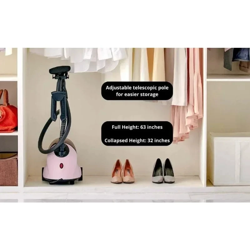 Vertical Garment Steamer with Wheels for Easy Mobility 1.8L Water Tank Adjustable Storage Rod