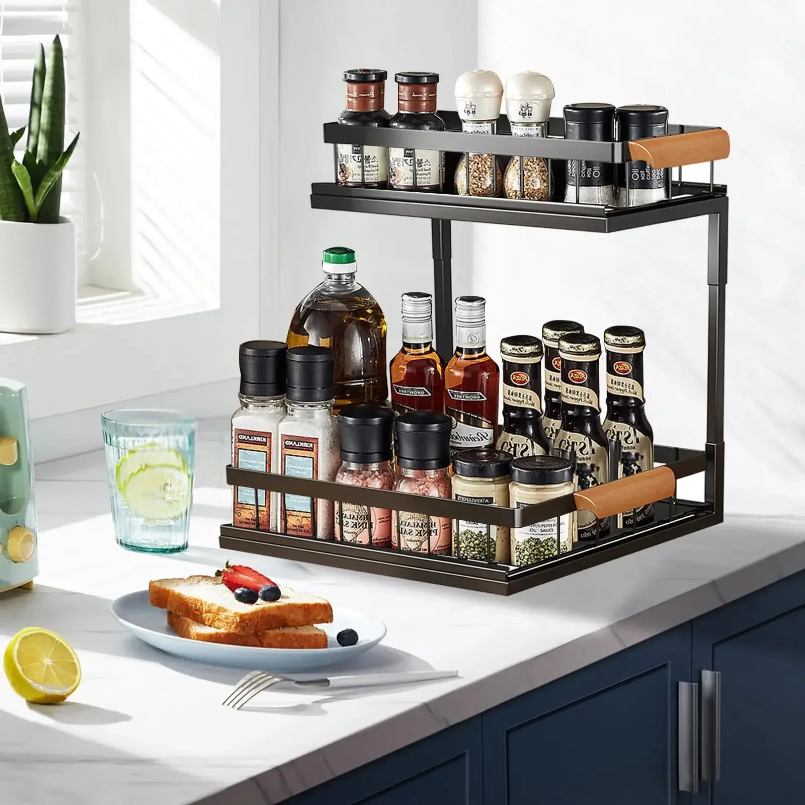 

2Tier Under Sink Kitchen Organizer Pull Out Drawer Multi-Use Sliding Cabinet Organizer Storage Rack Kitchen Organizer