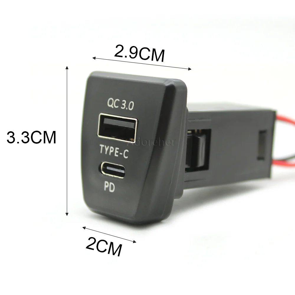 1PC Dual Charger Socket QC3.0 USB Type-C Blue LED Powered By Cigarette Lighter for Toyota RAV4 2020 2021 Accessories