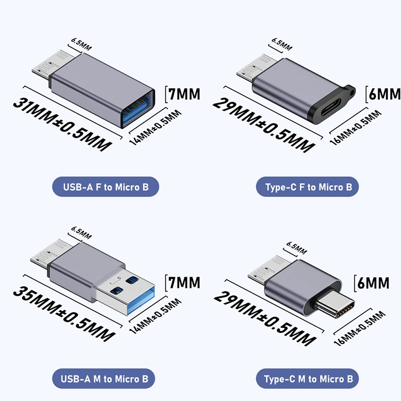 Adaptador Micro B USB C 3,0 macho a tipo C hembra, Conector Micro B para disco duro externo HDD