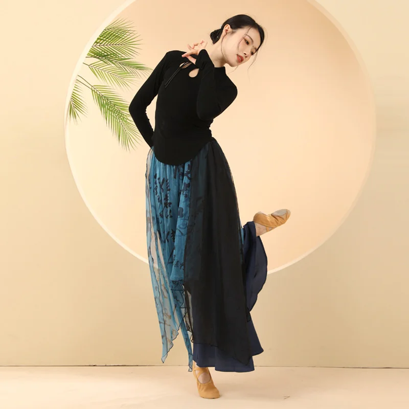 UMI MAO Chinese Style Classical Modern Dance Pants Training Professional Wide Leg Pant Elegant Dancer Performance Dress Femme