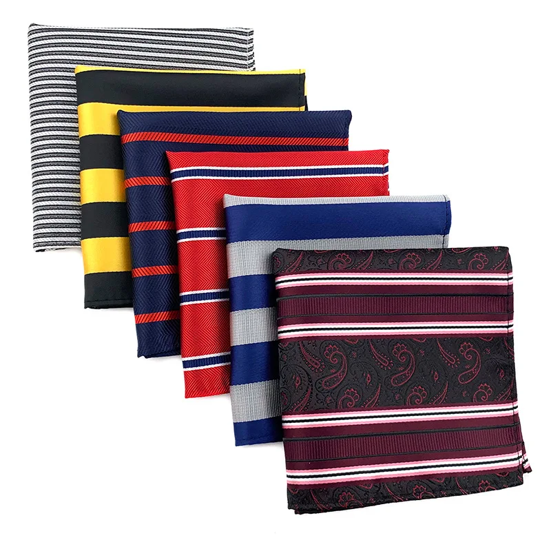 Blue Gray Yellow Pink Men's Handkerchief Striped Printed Hankies Silk Polyester Hanky Business Pocket Square Chest Towel 25*25CM