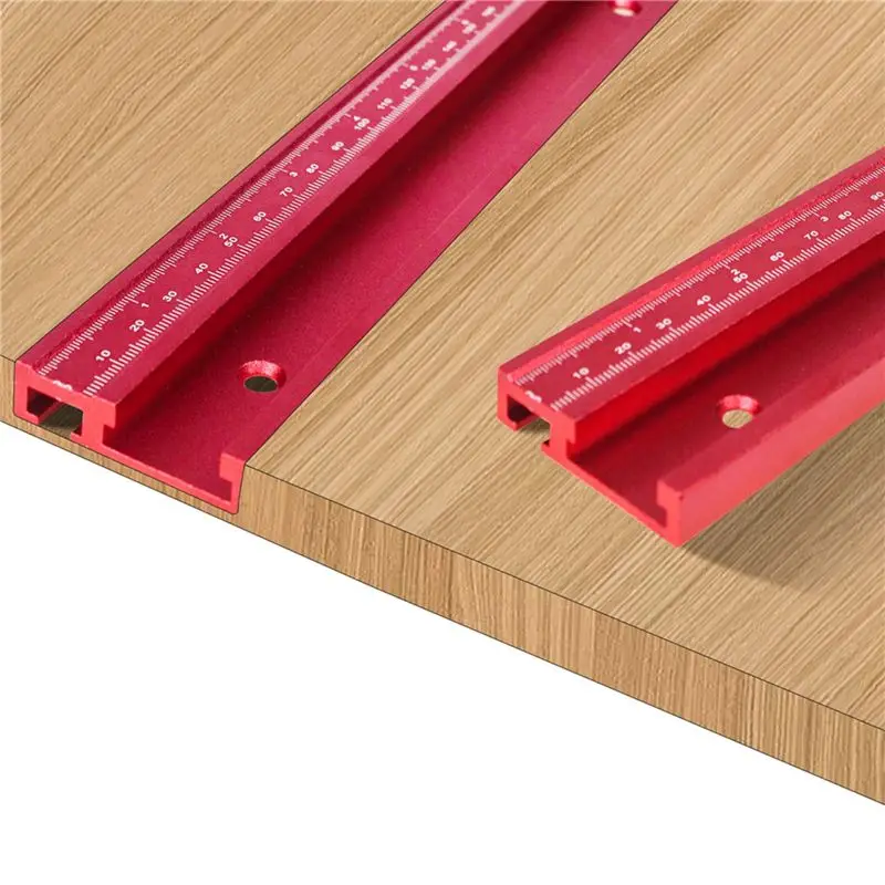 DT15 2X T-Track 45 Chute with mm/Inch Scale, Aluminum Alloy Slot Miter Track 40cm for Woodworking Saw, Red