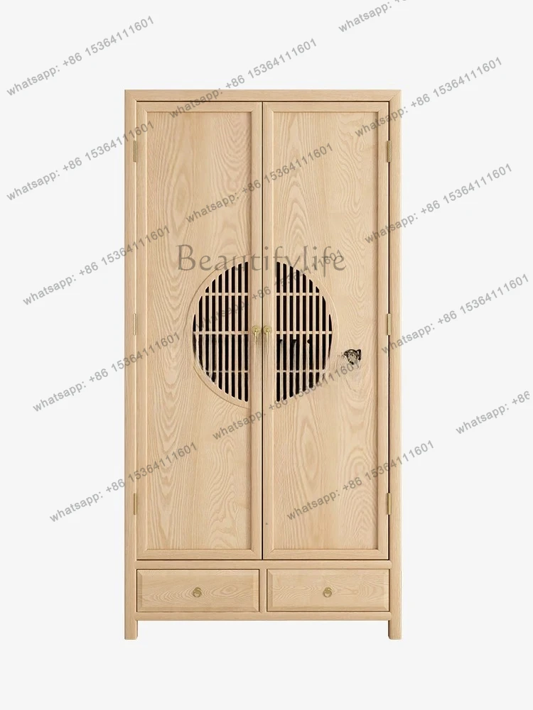 new Chinese-style simple wardrobe solid wood double-door homestay fully equipped wabi sandy wind zen door wardrobe