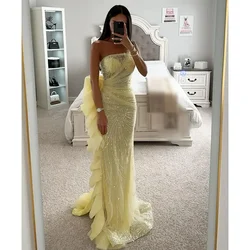 Customized Luxury Mermaid Prom Dress Strapless Evening Dresses Elegant Side Ruffle Floor-Length Formal Dresses for Women  فساتين