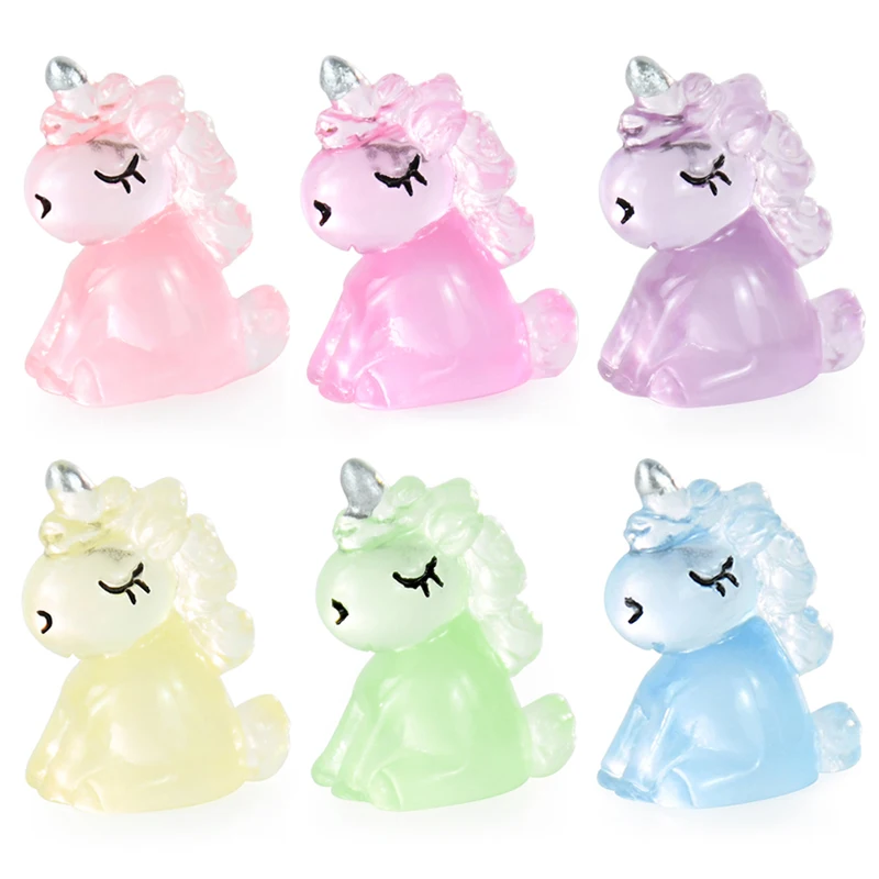 10pcs Mini unicorni giocattolo luminoso resina unicorno figurine in miniatura fata accessori da giardino casa delle bambole decorazione del paesaggio