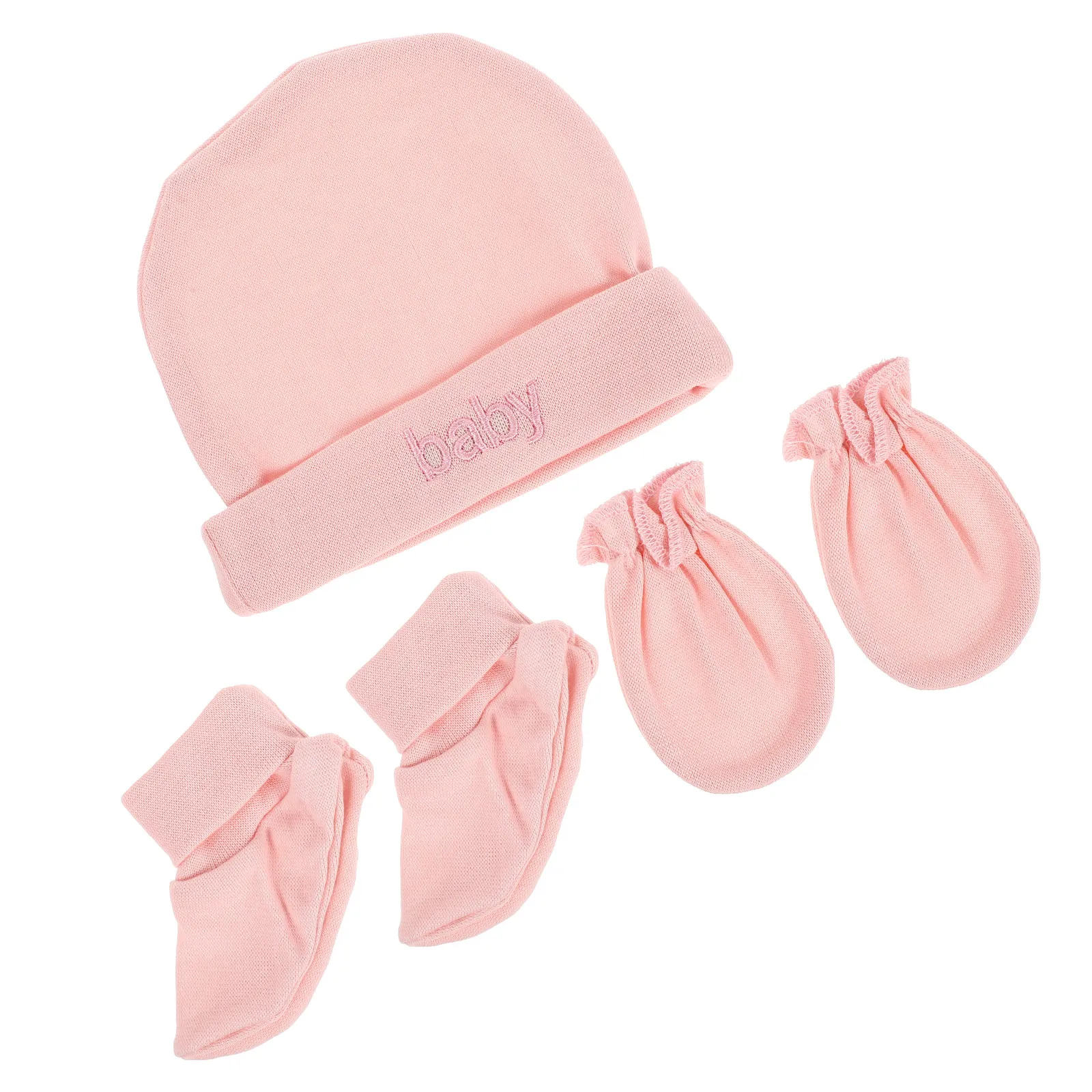 

1Set Newborn Protective Anti-Scratch Gloves Soft Cotton Baby Hat Set Warm Winter Cover for Hands Feet Baby Hat