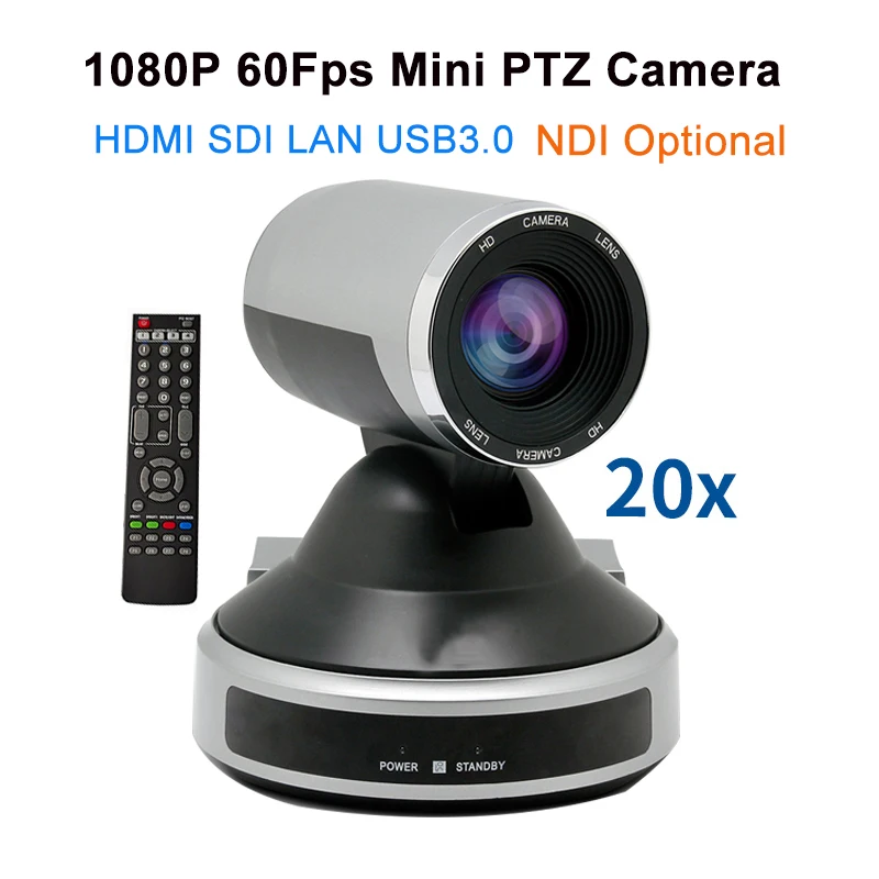 

HD 1080p60Fps Video SDI Live Streaming IP USB Mini PTZ Camera 20x Optical Zoom NDI Optional for Conference/Church/Telemedicine