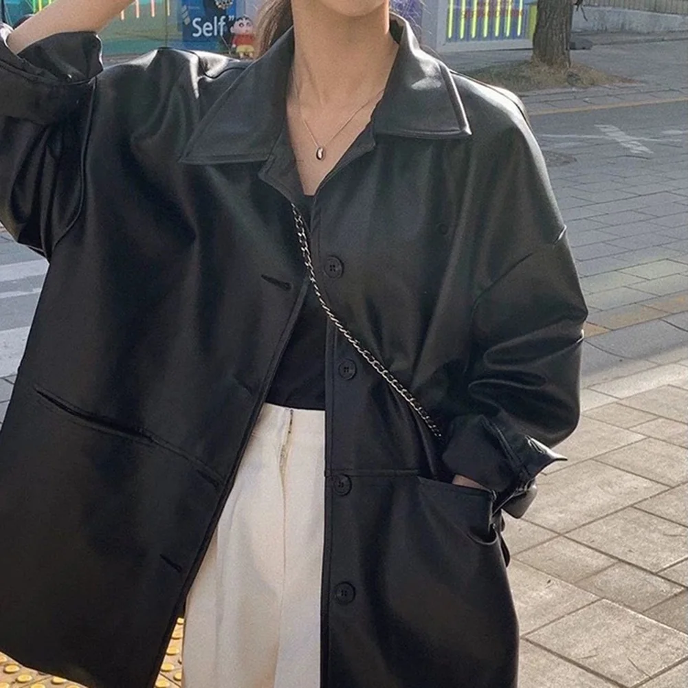For Daily Use Casual Fashion Coat Spring Autumn Coat Autumn Vacation L M Long Sleeve Design PU Leather Material