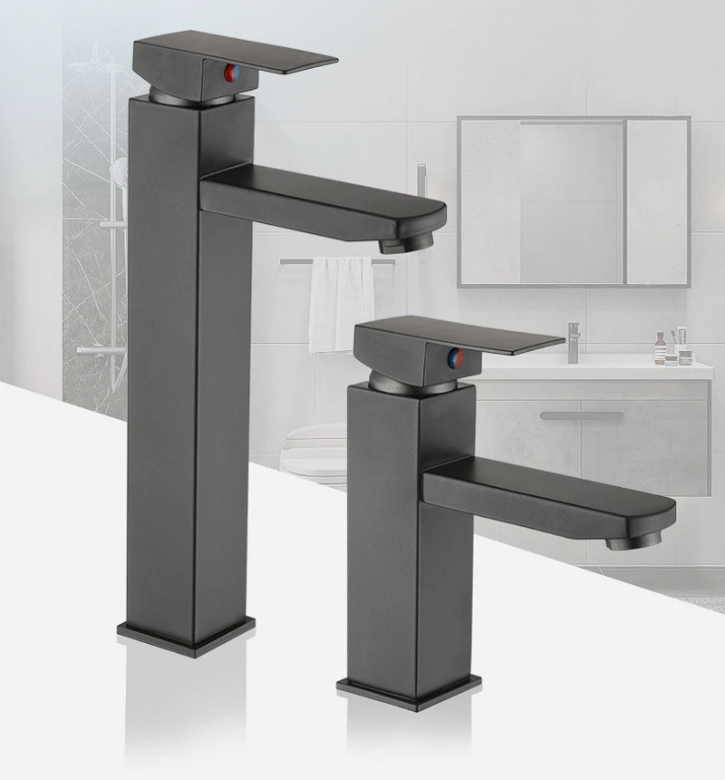 

Современный смеситель для раковины с горячей и холодной водой, настольный, из нержавеющей стали, для ванной комнаты, квадратный, для умывальника и ванны