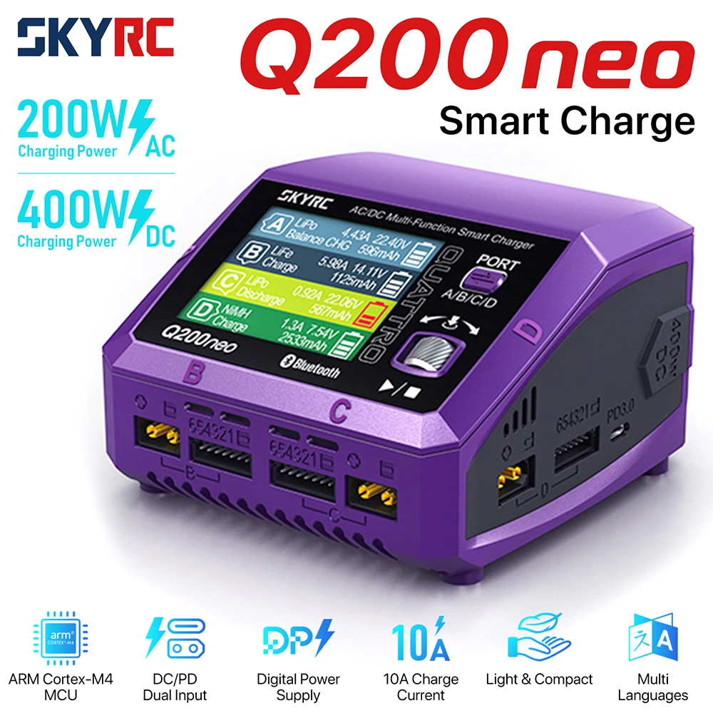 SkyRC Q200neo Charger SK-100197 AC200W DC400W 4 Output Ports AC/DC Smart Charger