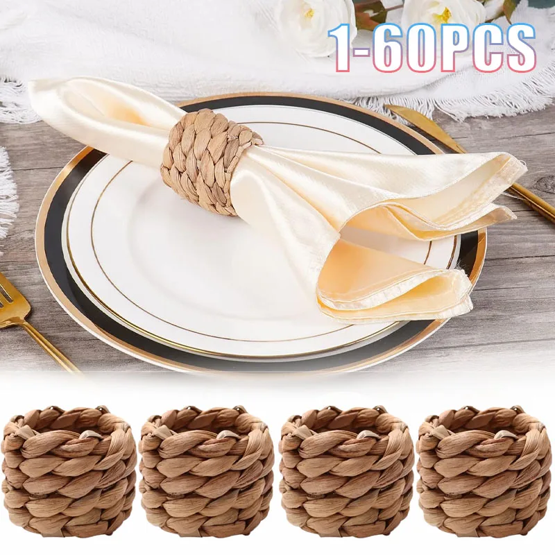 1-60PCS Charming Rustic Wooden Gourd Napkin Rings Handwoven Country Table Decoration for Wedding Banquet Dinners Daily Occasions