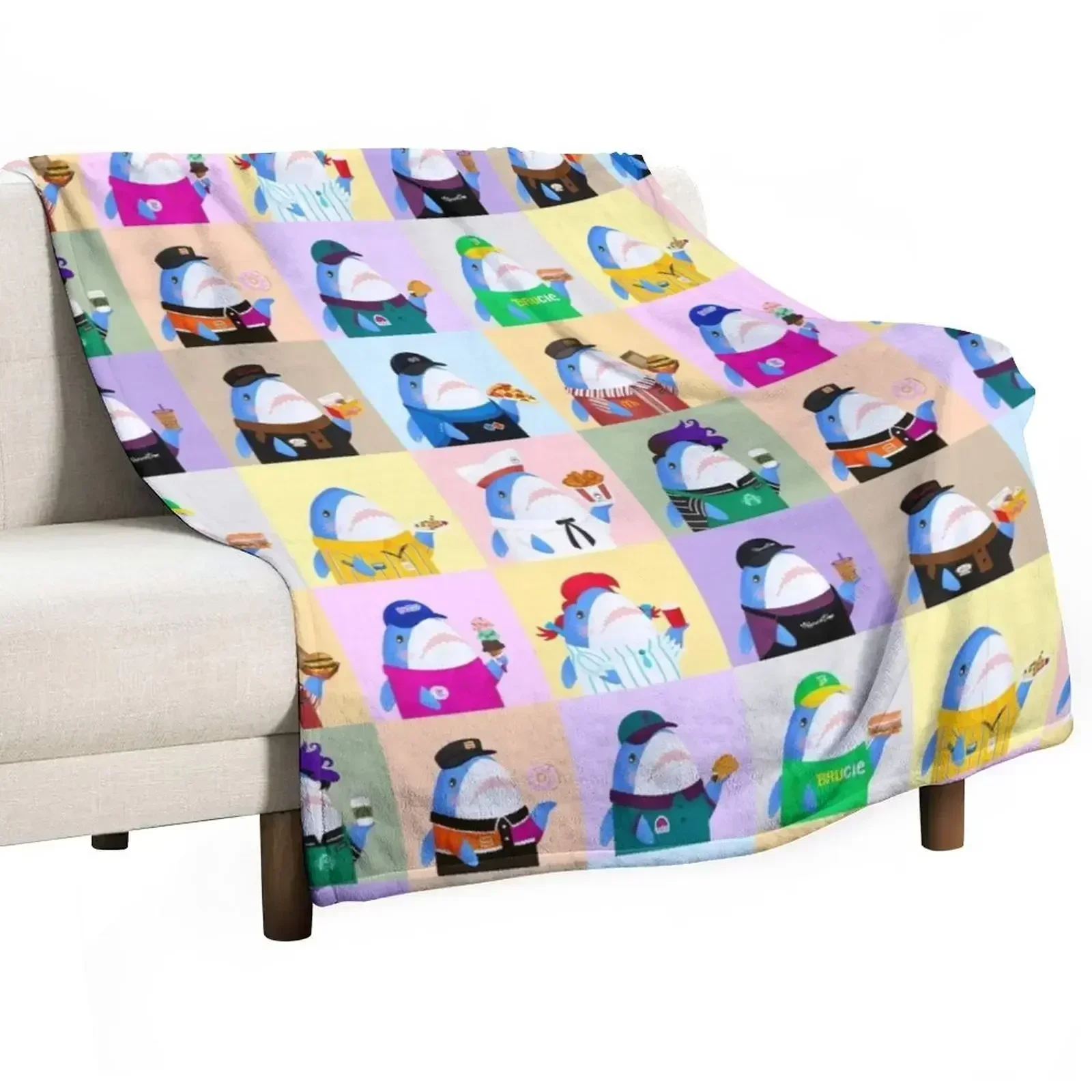 Brucie Blahaj fast food/junk food pattern Throw Blanket Furrys Hairy Blankets