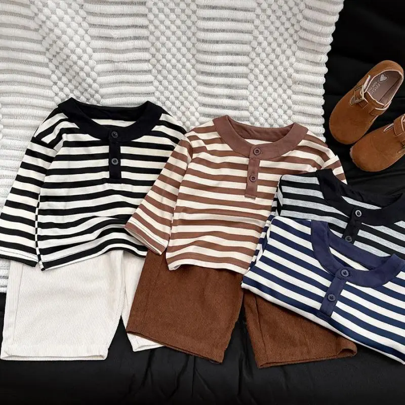 2026 Autumn New Baby Long Sleeve T Shirts Girls Cotton Bottoming Shirts Boys Casual Striped Tops Toddler Clothes