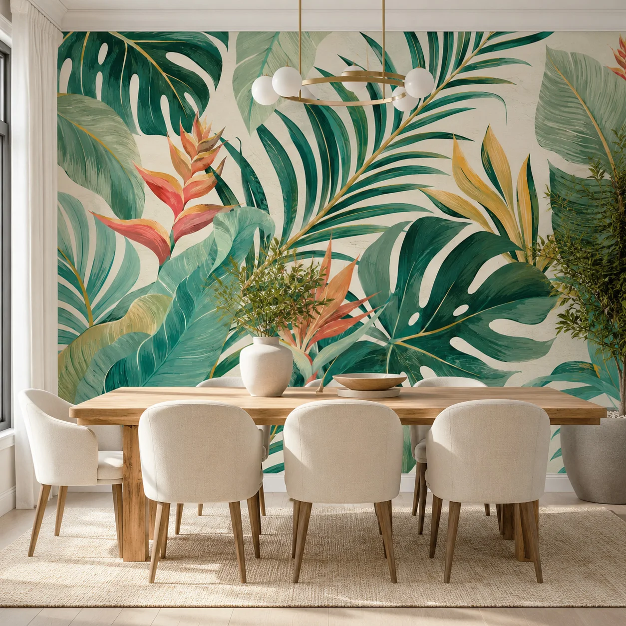 Tropical Leaf Wall Mural Botanical Monstera Palm Banana Wallpaper Non Self Adhesive Dining Room Living Room Decor Wall Art Boho