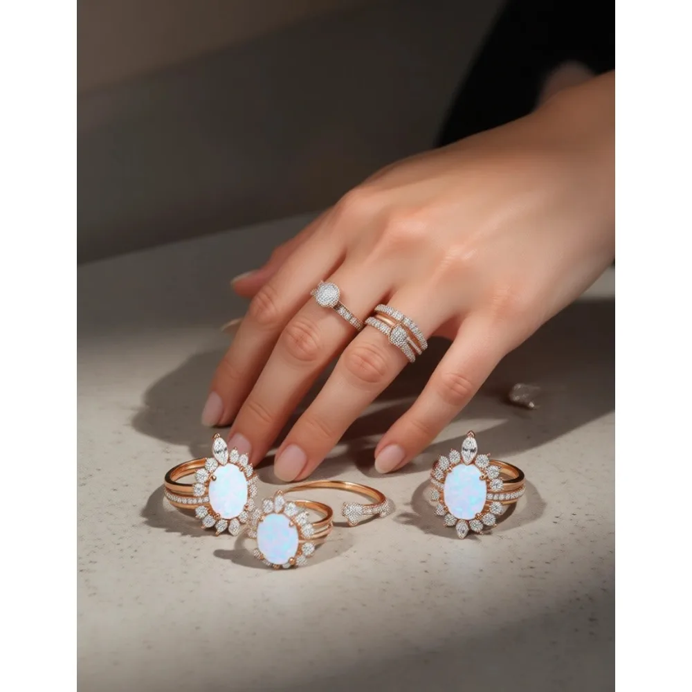 

Модный набор обручальных колец из опала для женщин, розовый, 3 шт., свадебная коллекция