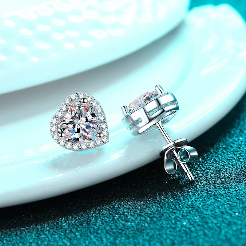 925 Sterling Silber Ohrringe Herz CZ Zirkon für Damen Luxus Hochzeitsschmuck Verlobungs-Accessoires Mode Geschenke Party – Detail 1