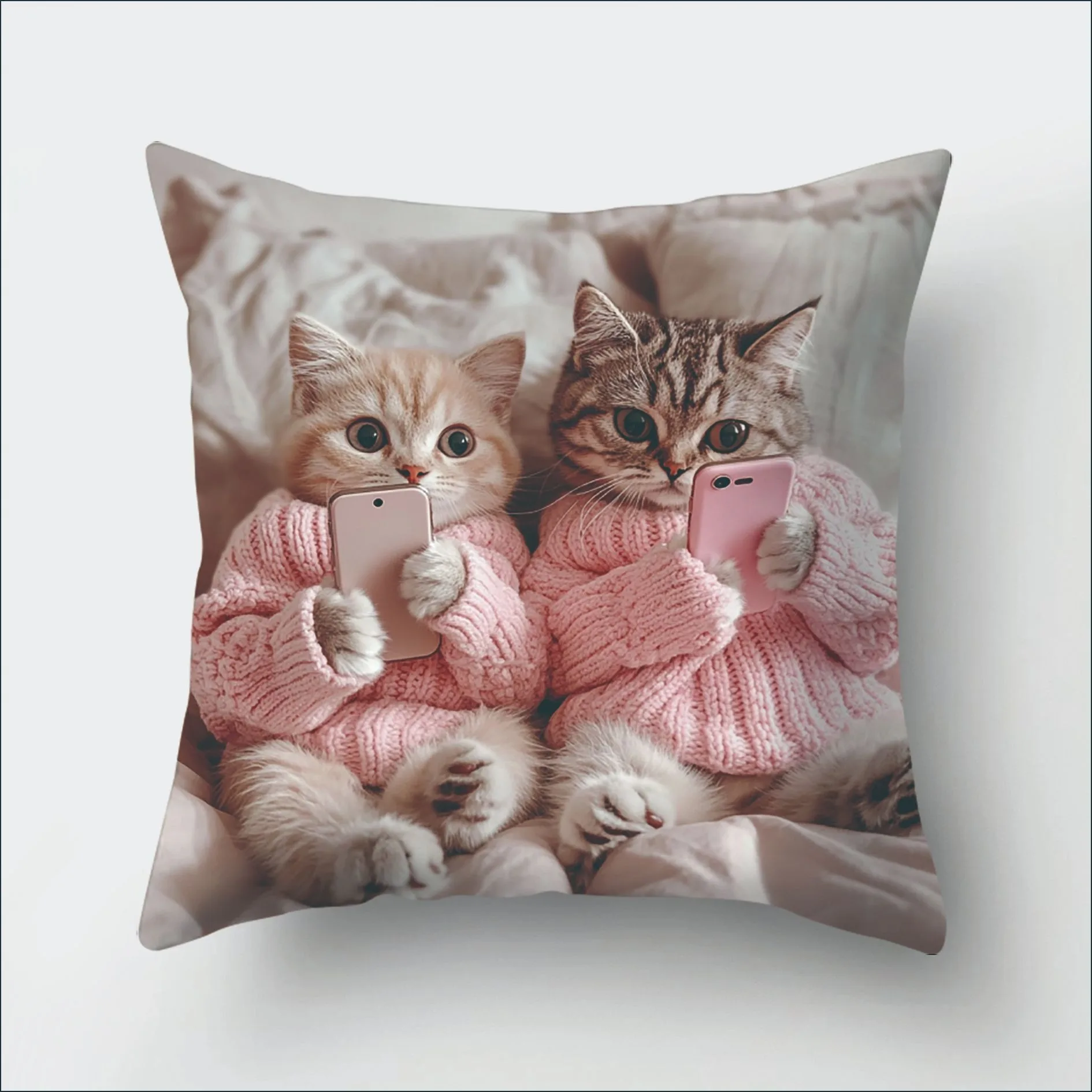 

Funny Cute Cat Wearing Sweater Cushion Cover Peach Skin Soft Pillowcase for Living Sofa Home Decor Animal Throw Pillow Case 1PC