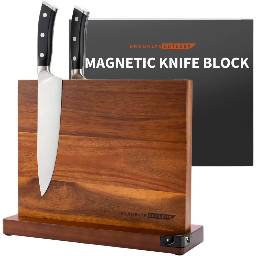

Universal Acacia Wood Magnetic Knife Holder for Kitchen Counter, 12 x 10 Inches without Knives