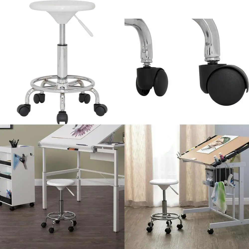 

White Chrome-Base Studio Stool, Model 13178