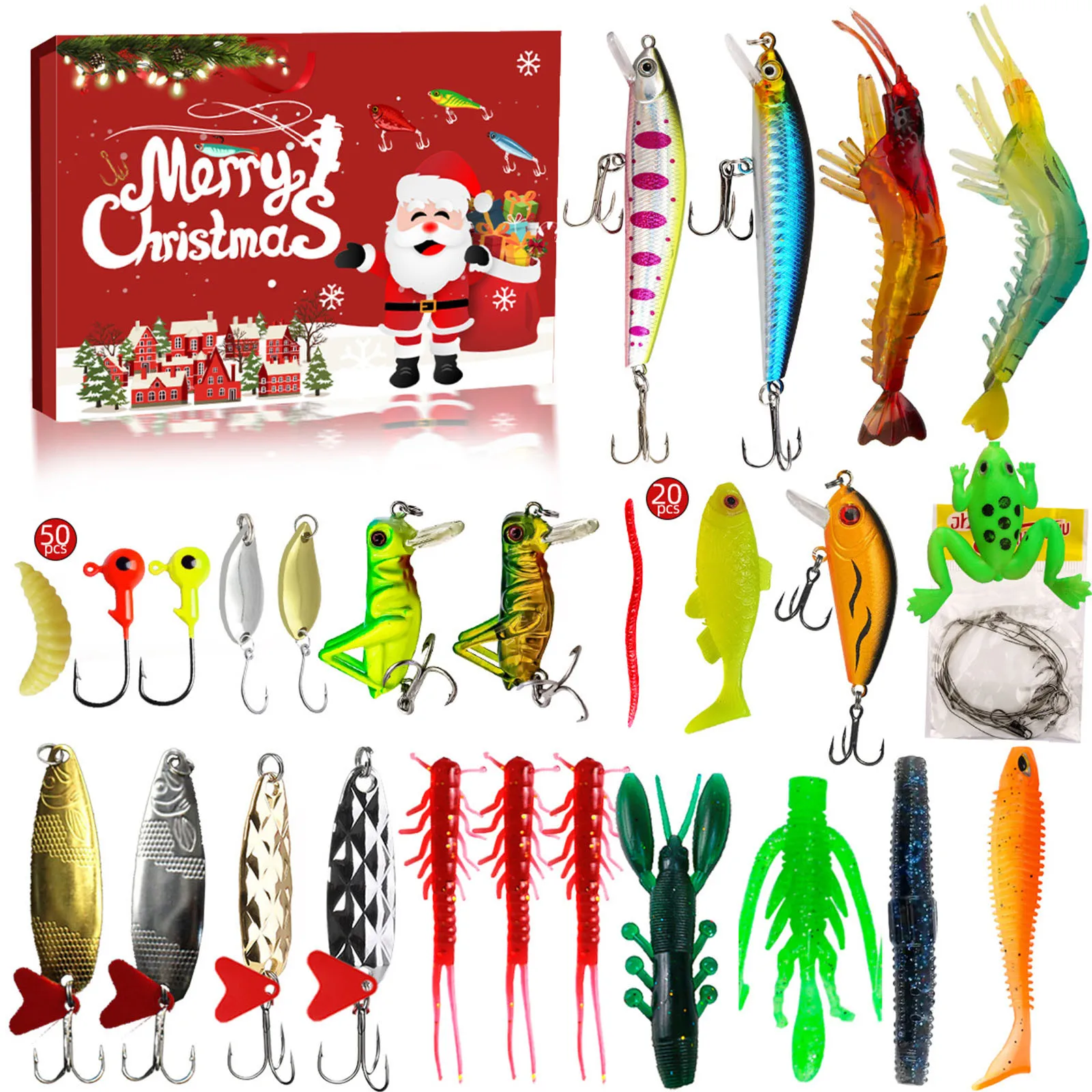 Christmas 24-Days Fishing Lure Advent Calendar Fish Lures Set Christmas Fishing Gear Blind Box Creative Fishing Enthusiast Gifts