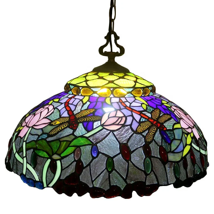 Custom Made -Style 20Inch Antique Brass Hand Crafted Glass Hanging Pendant Ceiling Light Fixture