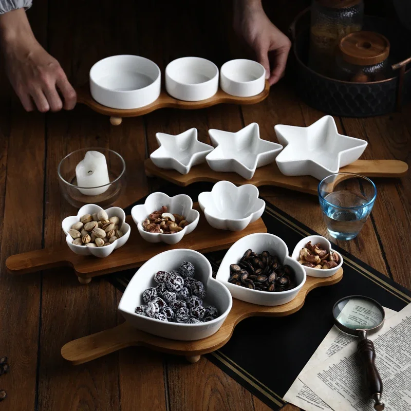 

New Ceramic Fruit Divided Platter Dried Fruit Snack Candy Afternoon Tea Dim sum Melon Seeds Firm Fruit