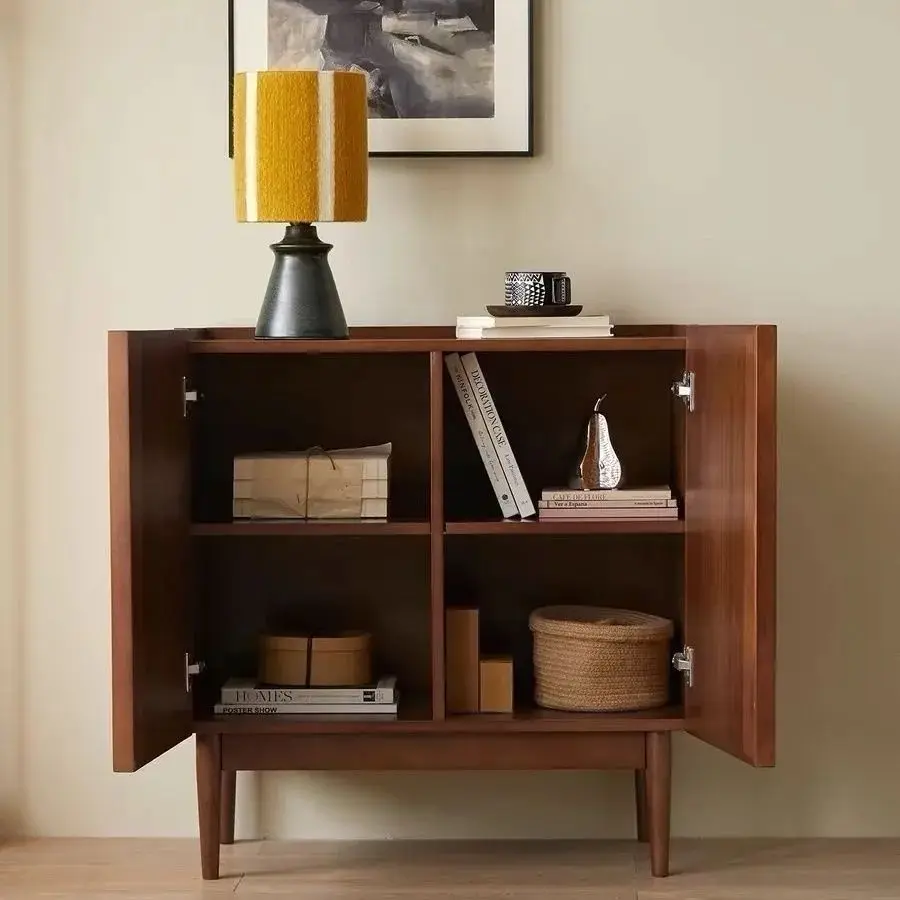 غرفة معيشة جانبية لتناول الطعام من الخشب الصلب مقابل تخزين الحائط في القرون الوسطى وخزانة جانبية بسيطة للتخزين وخزانة منخفضة قديمة #3